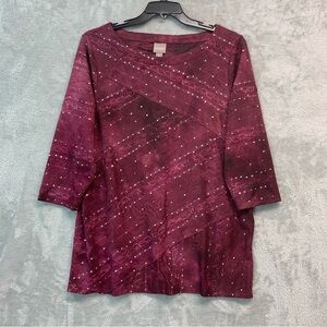Chico's Deep Burgundy Blouse with Subtle Pattern Size 3/ XL
